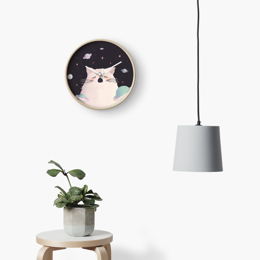 Yawning Space God Cat Clock