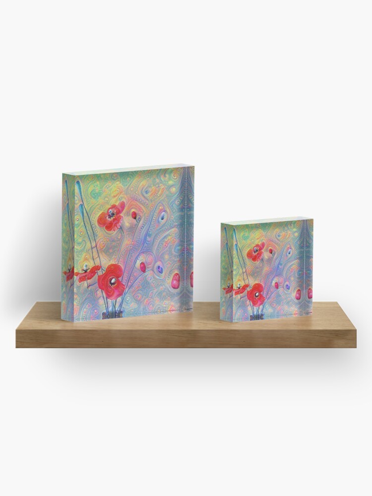 Alternate view of #Deepdreamed Poppies Acrylic Block