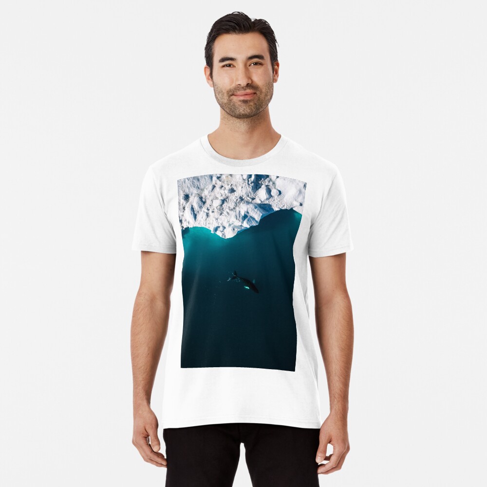 Aerial of a lone Humpback whale in front of an iceberg in Greenland Premium T-Shirt