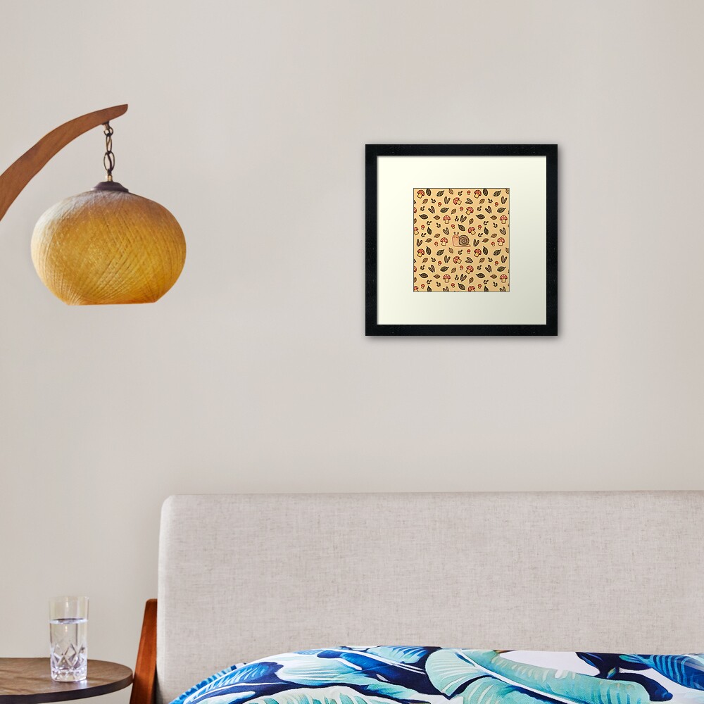 Snail, Mushrooms and Leaves Framed Art Print