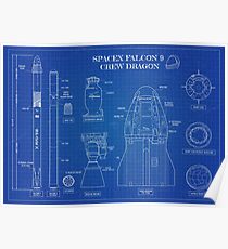 SPACEX FALCON 9 CREW DRAGON Blueprint Poster