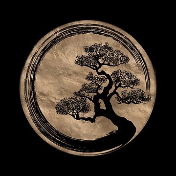 Artwork thumbnail, Enso Zen Circle and Bonsai Tree Gold by k9printart