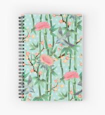 Cuaderno de espiral Bambú, pájaros y flor - verde azul suave