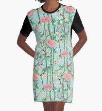 Bamboo, Birds and Blossom - soft blue green Graphic T-Shirt Dress