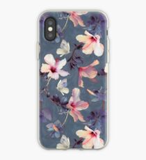 Schmetterlinge und Hibiskus-Blumen - ein gemaltes Muster iPhone-Hülle & Cover
