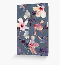 Butterflies and Hibiscus Flowers - a painted pattern Greeting Card