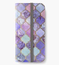 Königliches purpurrotes, malvenfarbenes u. Indigo-dekoratives marokkanisches Fliesen-Muster iPhone Flip-Case/Hülle/Klebefolie