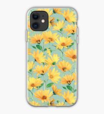 Painted Golden Yellow Daisies on soft sage green iPhone Case