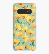 Painted Golden Yellow Daisies on soft sage green Case/Skin for Samsung Galaxy