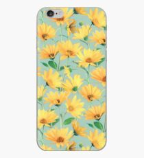 Vinilo o funda para iPhone Margaritas amarillas doradas pintadas en verde salvia suave