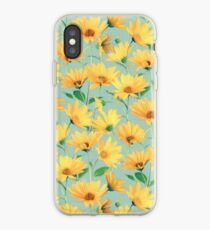 Painted Golden Yellow Daisies on soft sage green iPhone Case