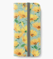 Vinilo o funda para iPhone Margaritas amarillas doradas pintadas en verde salvia suave