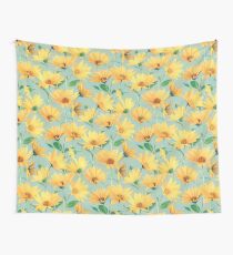 Painted Golden Yellow Daisies on soft sage green Tapestry