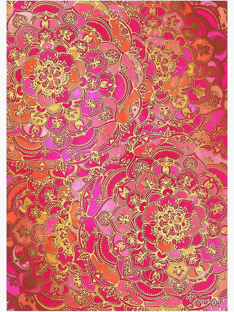 Hot Pink and Gold Baroque Floral Pattern by micklyn