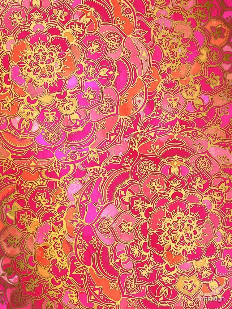 Hot Pink and Gold Baroque Floral Pattern by micklyn