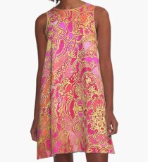 Hot Pink and Gold Baroque Floral Pattern A-Line Dress