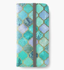 Coole Jade & Icy Mint dekorative marokkanische Fliesenmuster iPhone Flip-Case/Hülle/Klebefolie