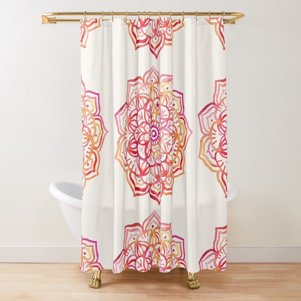 Watercolor Medallion in Sunset Colors Shower Curtain