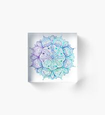 Schillerndes Aqua und lila Aquarell Mandala Acrylblock