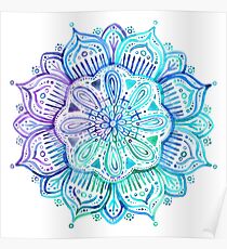Schillerndes Aqua und lila Aquarell Mandala Poster