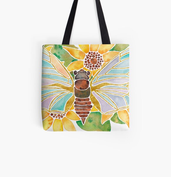 Cicada on Sunflowers All Over Print Tote Bag