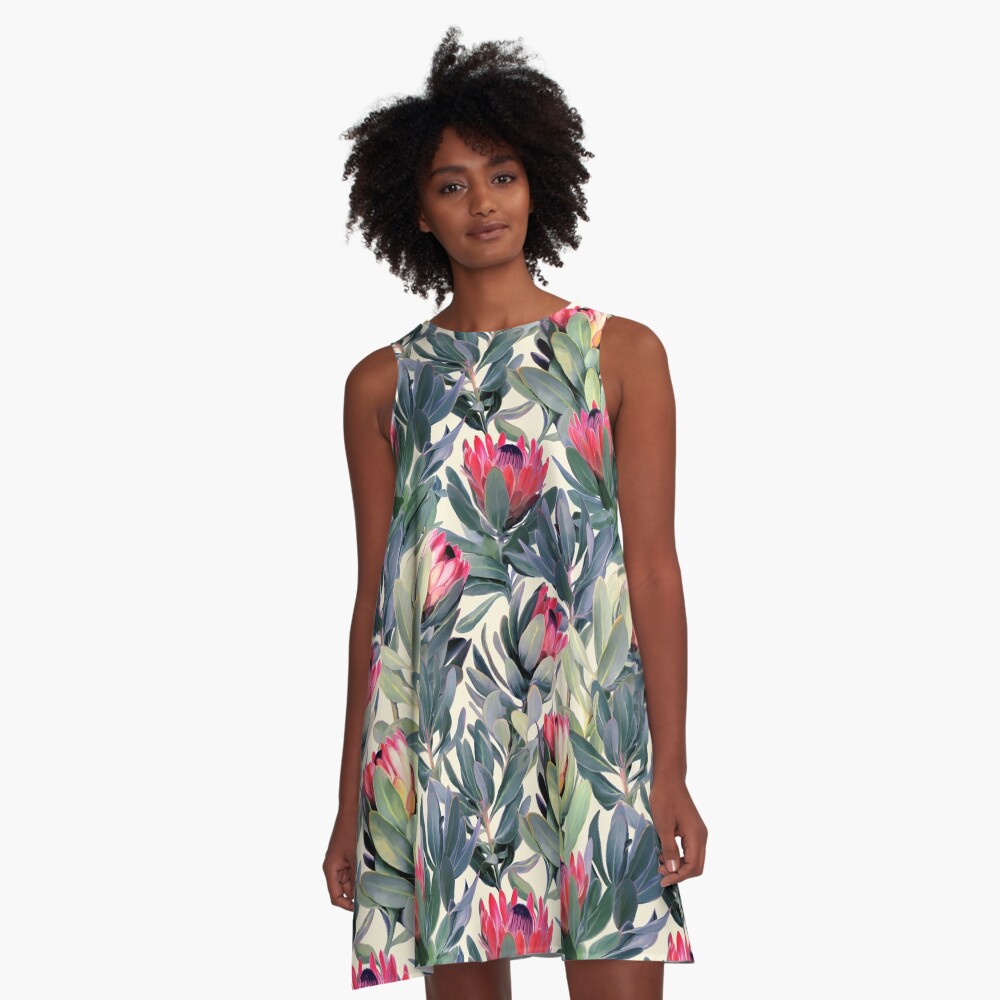 Painted Protea Pattern A-Line Dress