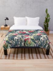 Painted Protea Pattern Throw Blanket
