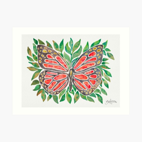 Monarch Butterly on Leaves Art Print