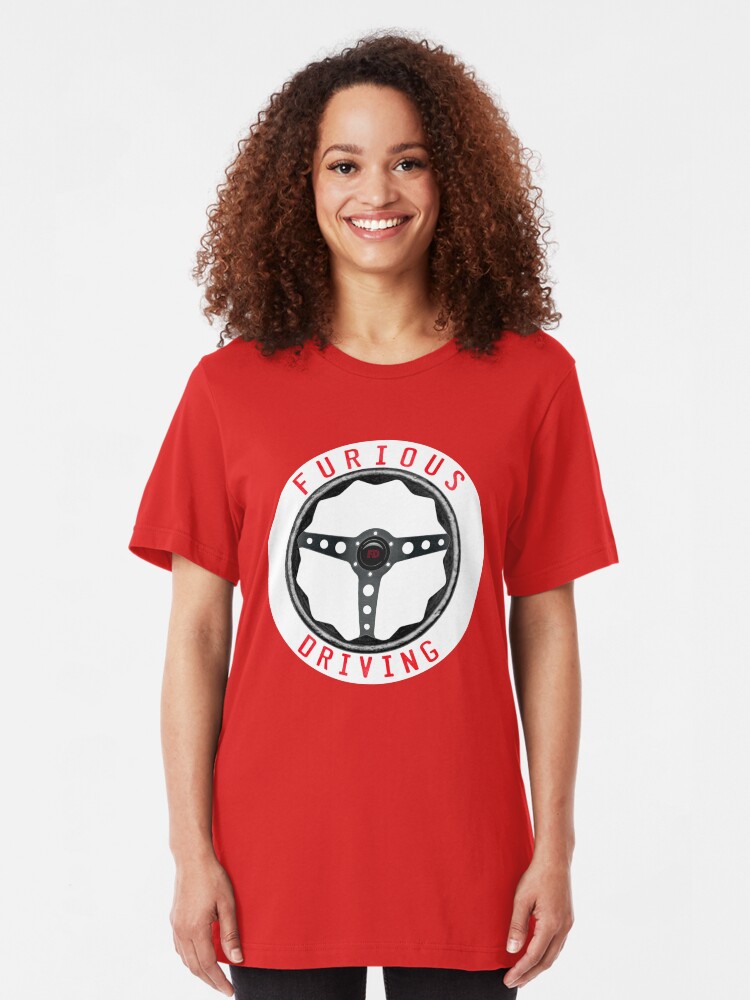 Alternate view of Furious Driving logo - White racing number circle background Slim Fit T-Shirt