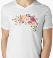 Romantic Watercolor Flower Bouquet Men's V-Neck T-Shirt
