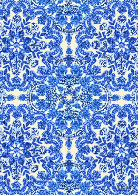 Cobalt Blue And China White Folk Art Pattern By Micklyn Redbubble 6409