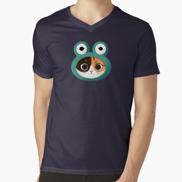 Cat with frog hat V-Neck T-Shirt