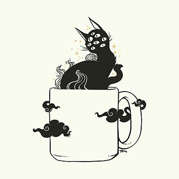 Artwork thumbnail, Many Eyed Cat In Coffee Cup With Magic Clouds by cellsdividing