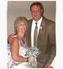 Bride, groom and bouquet Poster