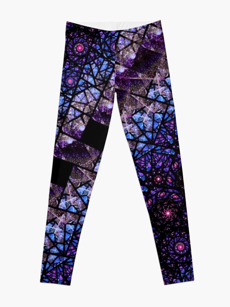 Alternate view of Blue and Purple Stained Glass Fractal Leggings