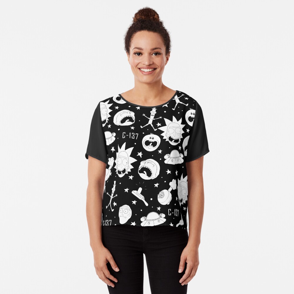 Black and white Rick and Morty pattern Chiffon Top