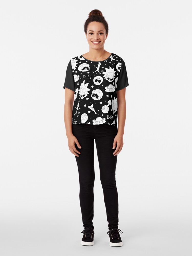 Alternate view of Black and white Rick and Morty pattern Chiffon Top