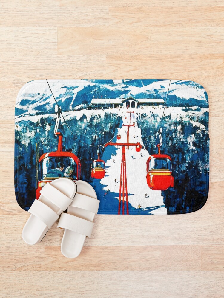 Alternate view of Vintage Stowe gondola winter travel ski poster Bath Mat