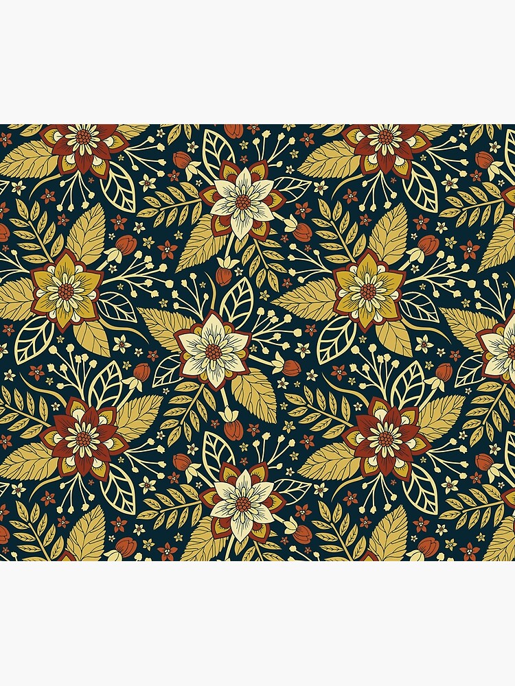 Gold and Navy Blue Floral by somecallmebeth