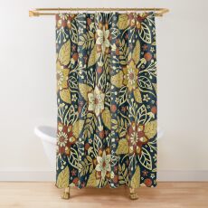 Gold and Navy Blue Floral Shower Curtain