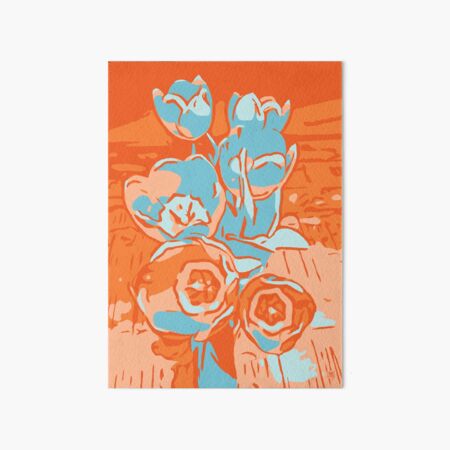 Flowers tulips orange-light blue Art Board Print