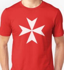 MALTA, Maltese, Amalfi Cross, Maltese cross, Knights Hospitaller, WHITE on RED. Slim Fit T-Shirt