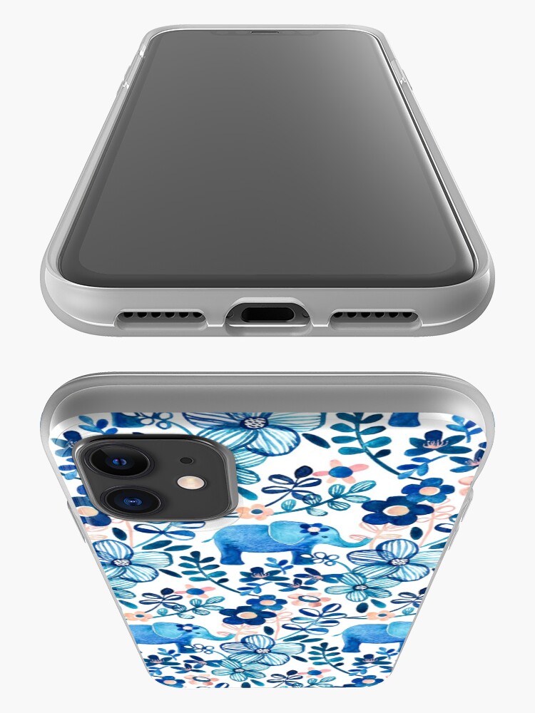 Alternate view of Blush Pink, White and Blue Elephant and Floral Watercolor Pattern iPhone Case & Cover