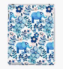 Blush Pink, White and Blue Elephant and Floral Watercolor Pattern iPad Case/Skin