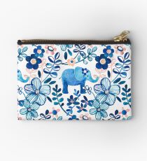 Bolso de mano Blush rosa, blanco y azul elefante y patrón floral de la acuarela