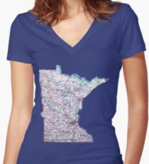 Minnesota Roadmap Fitted V-Neck T-Shirt