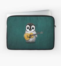 Musical Baby Penguin Playing Guitar Teal Blue Laptop Sleeve