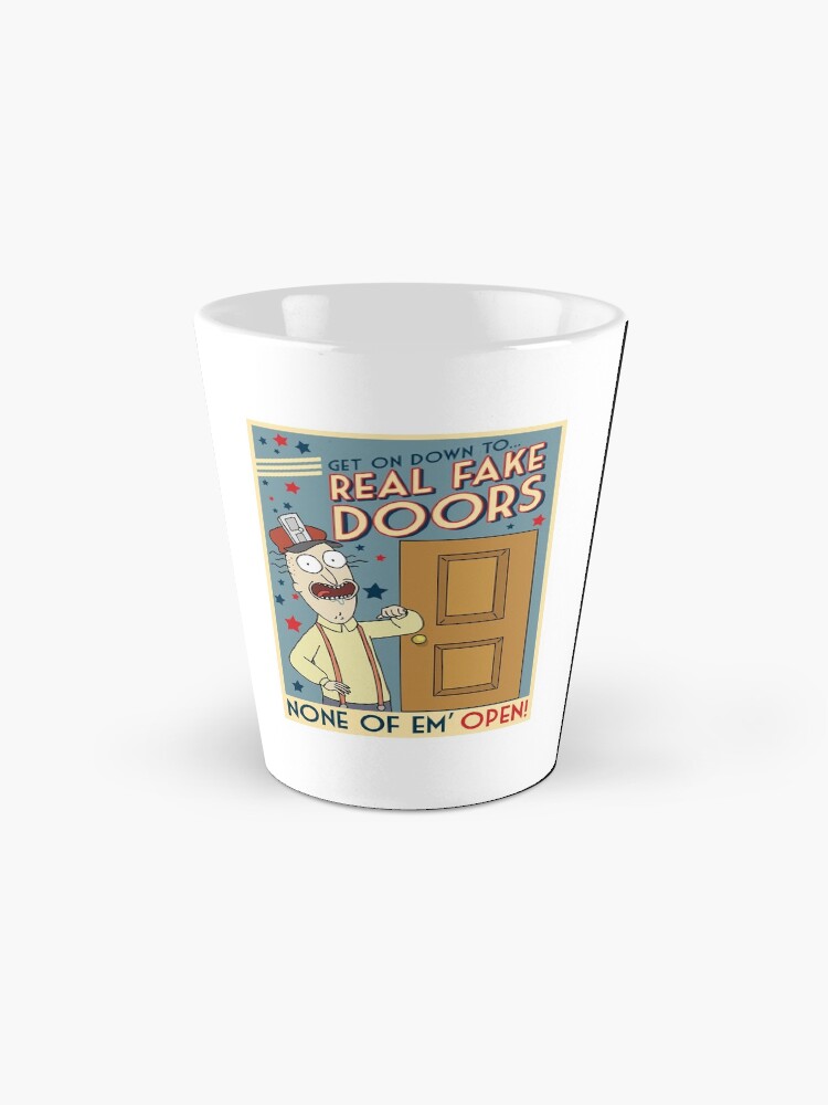 Alternate view of Funny Rick and Morty Real Fake Doors Interdimensional Cable Advertisement Mug