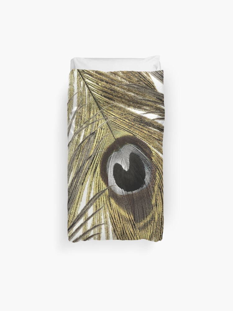 Gold And Silver Peacock Feathers Duvet Cover By Mindydidit