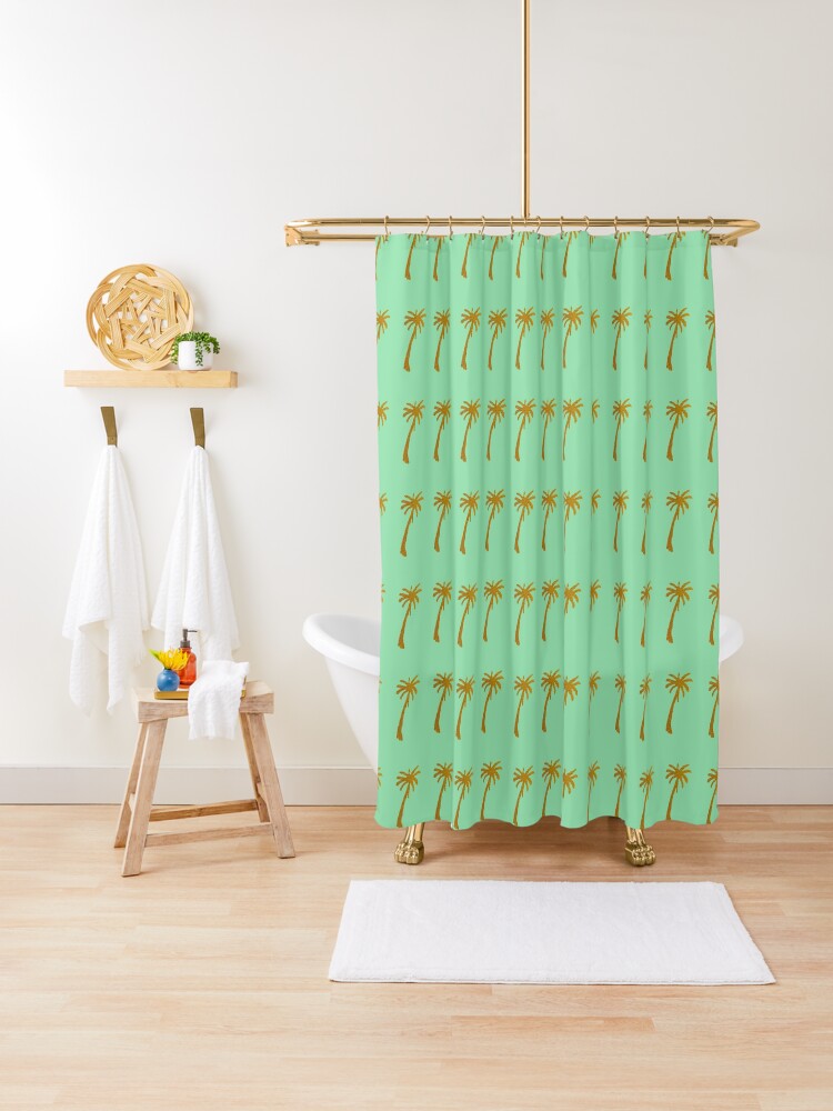 Gold Metallic Foil Royal Palm Trees On Mint Shower Curtain By